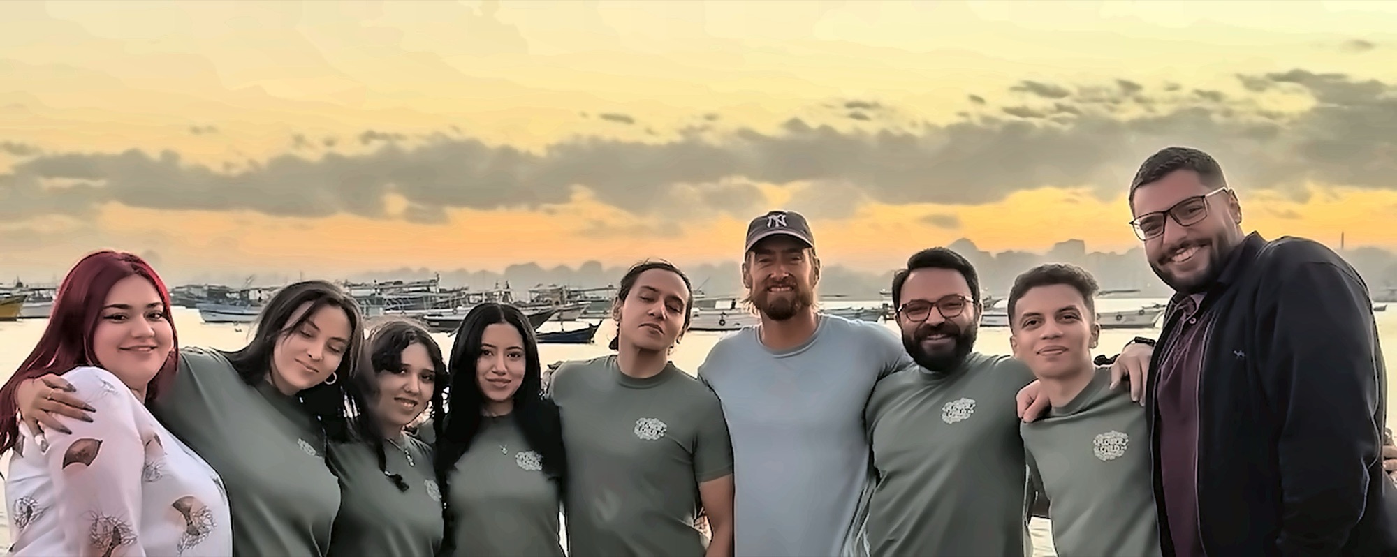 Nathaniel with the Vita Talent team at sunset in Alexandria, Egypt